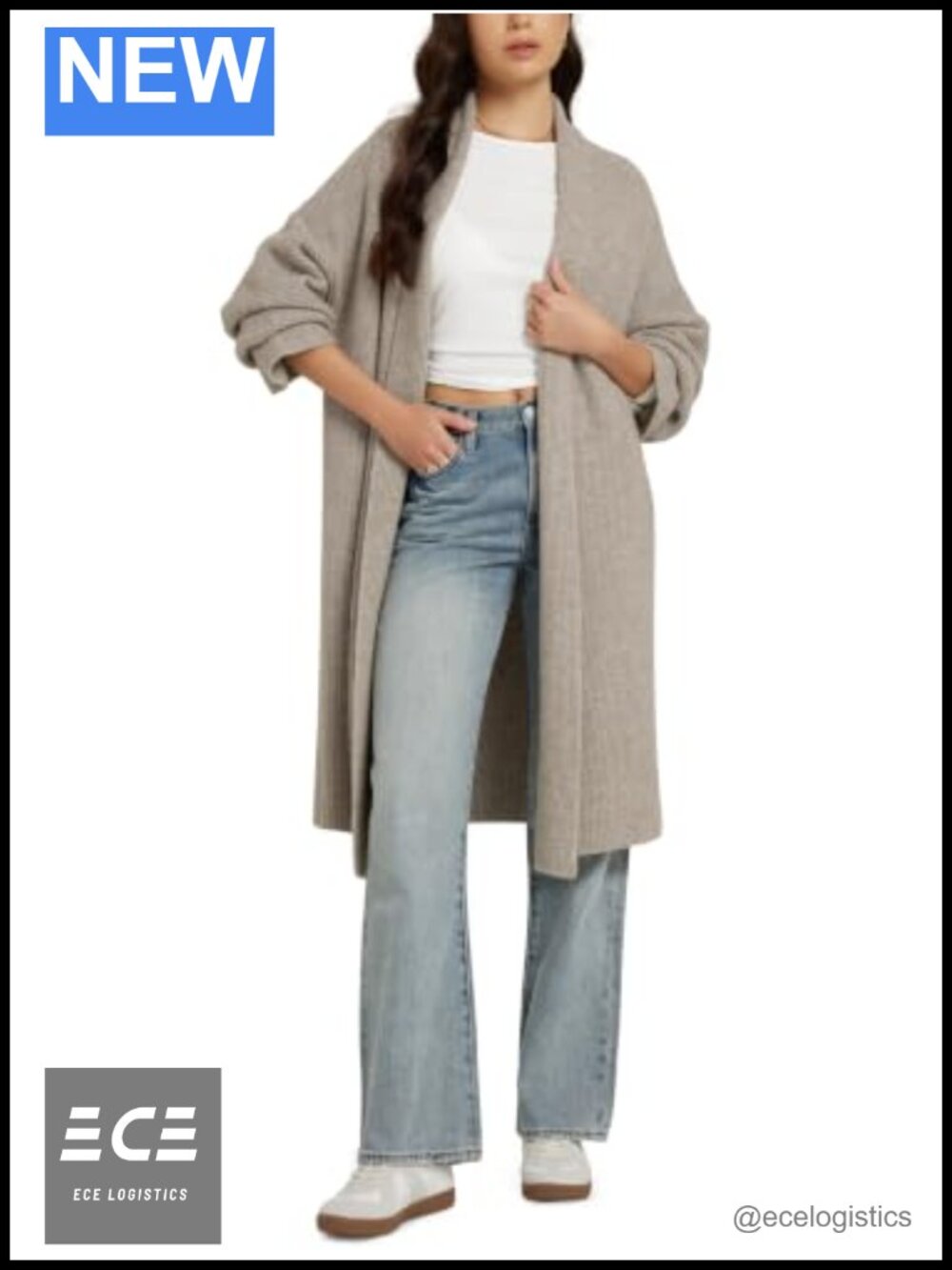 Open Front Longline Cardigan Sweater Coatigan Acrylic Knit Long Sleeve
